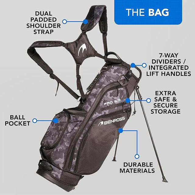 Benross Pro 5.0 Golf Stand Bag - Black Camo (7 Divider)