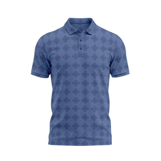 Men's Box Printed Golf Polo - Light Blue