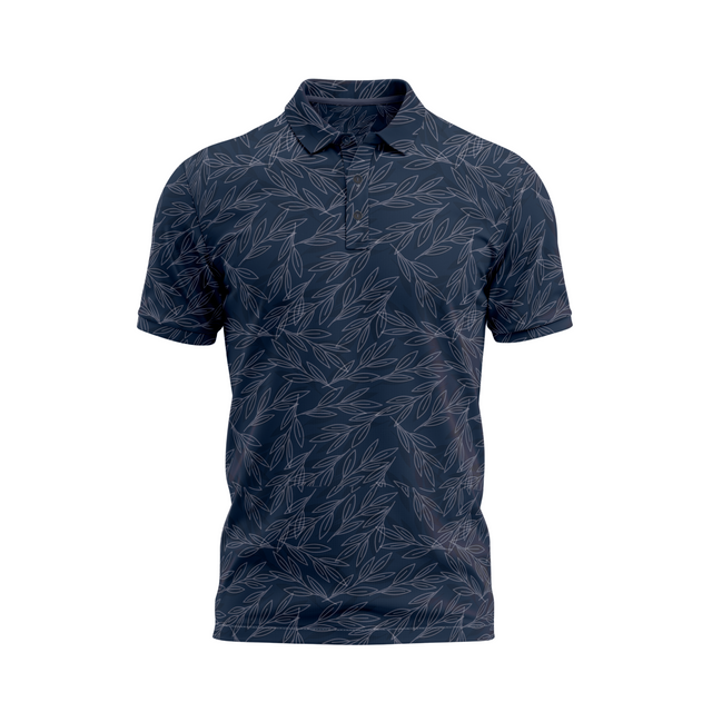 Men's Leaf Printed Golf Polo - Navy