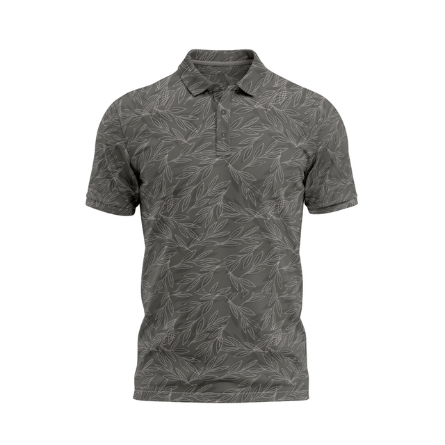 Men's Leaf Printed Golf Polo - Dark Grey