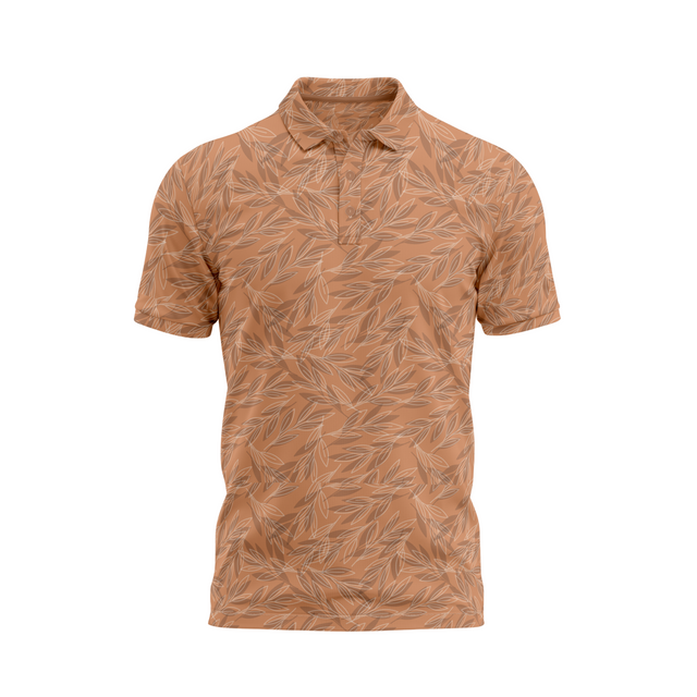 Men's Leaf Printed Golf Polo - Mustard