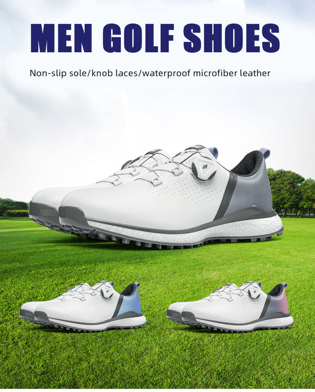 Men’s Waterproof Golf Shoes – Anti-Slip, Soft Sole, Knob Laces
