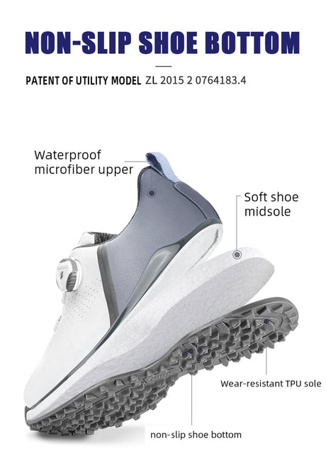 Men’s Waterproof Golf Shoes – Anti-Slip, Soft Sole, Knob Laces