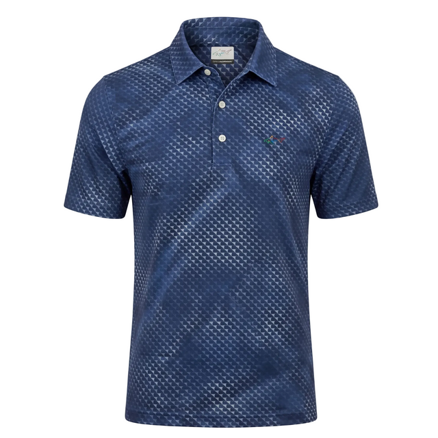Men's Navy Geo Texture Performance Golf Polo
