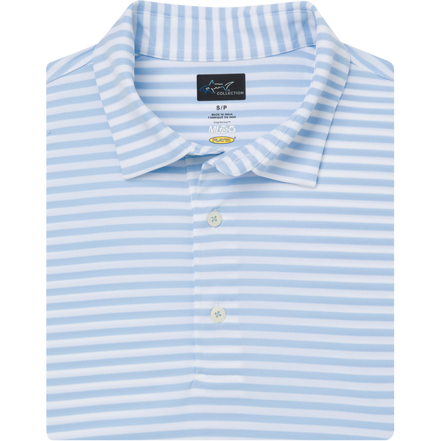 ML75 Recycled Microlux Yarn-Dye Stripe Golf Polo - Blue Heather