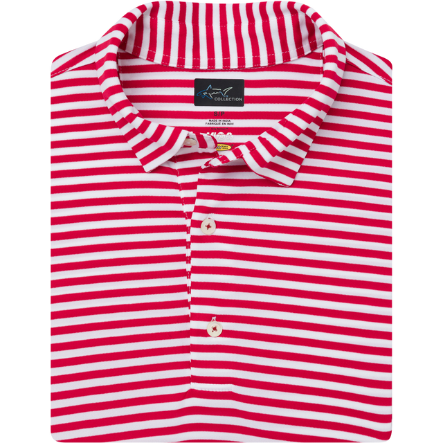 ML75 Recycled Microlux Yarn-Dye Stripe Golf Polo - Red Heather