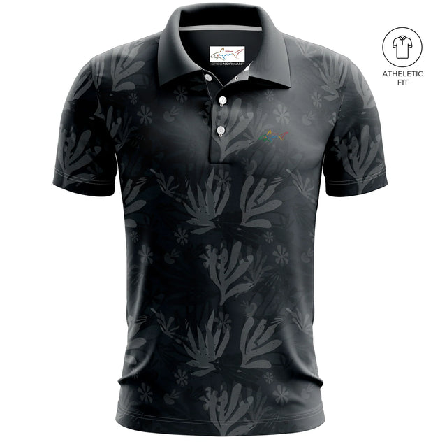 Men's Night Fern Golf Athletic Fit Golf Polo - Black
