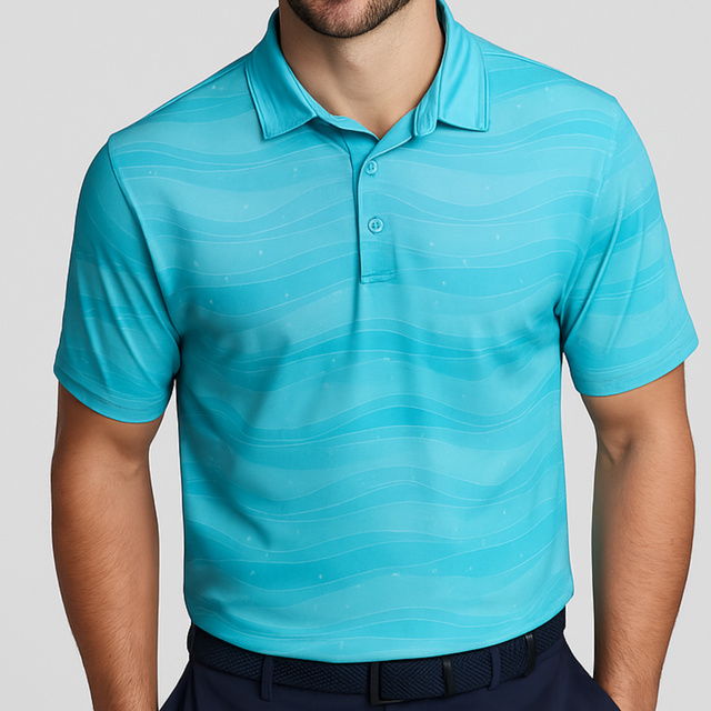 Men's Wave Printed Stretchable Golf Polo - Blue
