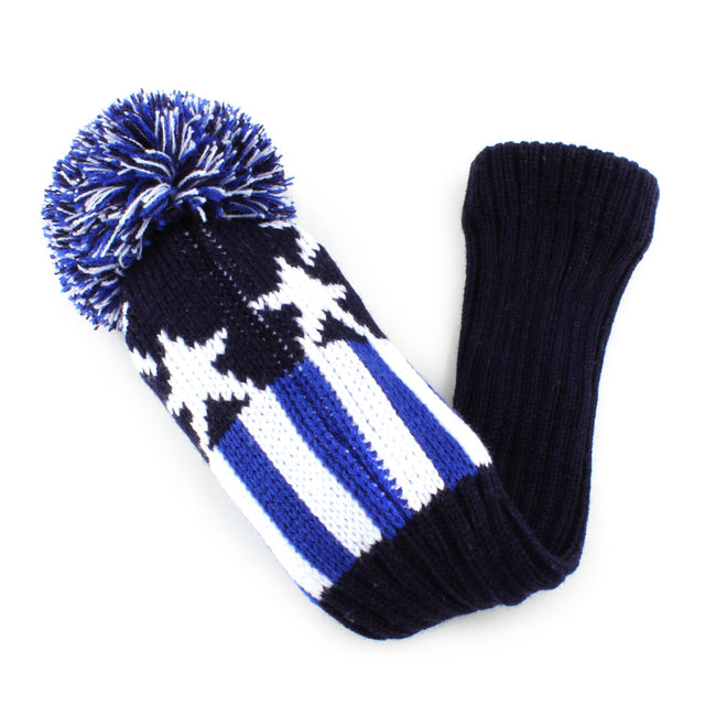 Blue & White Star Golf Headcovers – 3-Piece Knitted Set