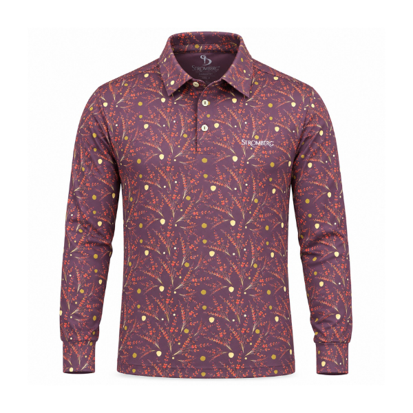 Men’s Botanical Print Stretchable Long Sleeve Golf Polo