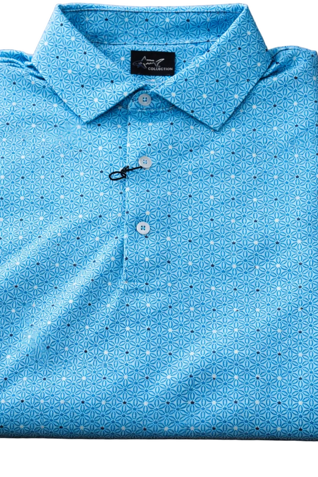 ML75 Turquoise Blue Geometric Polo