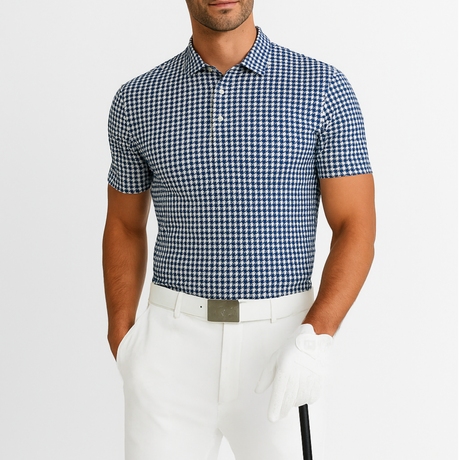 Men's Stretchable Geomatic Print Golf Polo - Blue