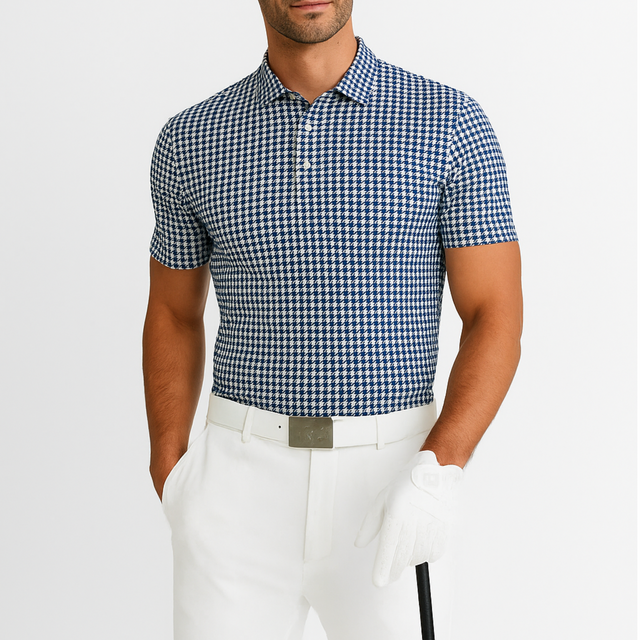 Men's Stretchable Geomatic Print Golf Polo - Blue
