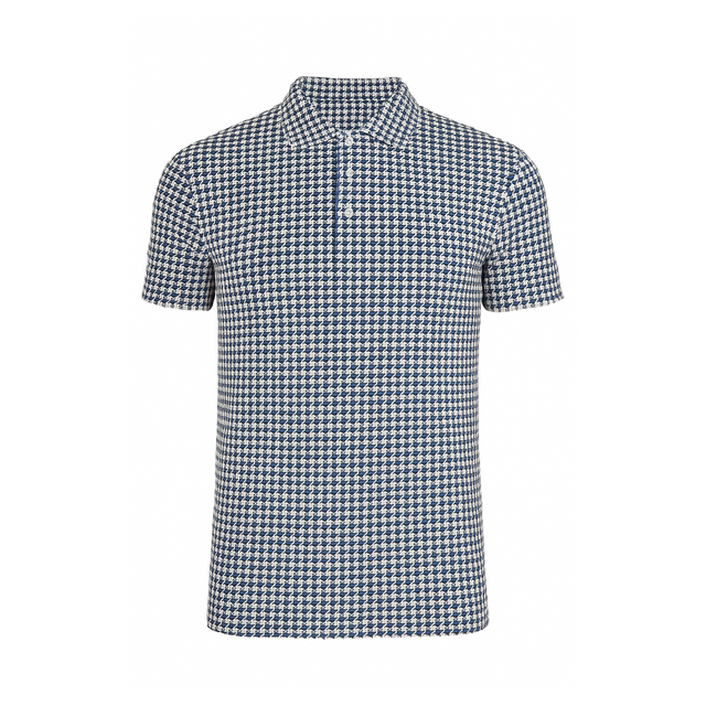 Men's Stretchable Geomatic Print Golf Polo - Blue