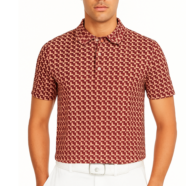 Men's Stretchable Geomatic Print Golf Polo - Maroon
