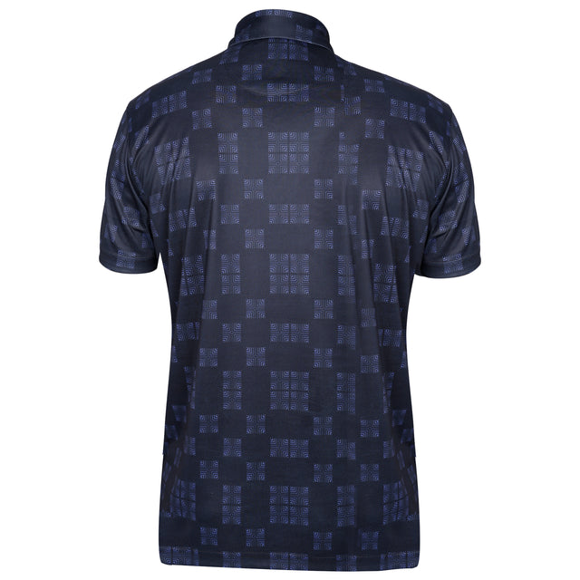 Men's Navy Geometric  printed Half Sleeves Stretch Polo