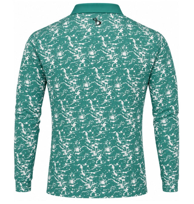Men’s Abstract Splatter Printed Long Sleeve Golf Polo