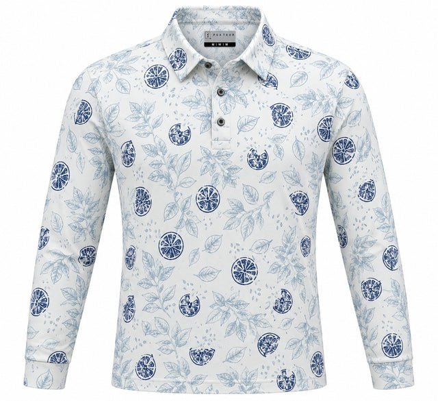 Citrus Bloom Print Short Sleeve Golf Polo Shirt