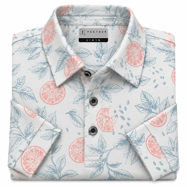 Citrus Bloom Print Short Sleeve Golf Polo Shirt