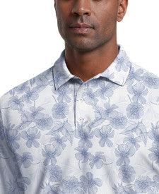 Linear Botanical Print Short Sleeve Golf Polo Shirt
