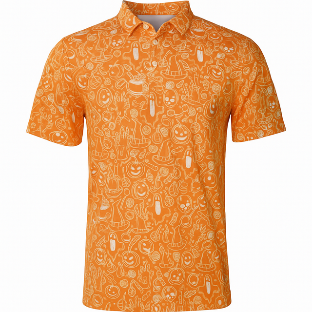 Men's Halloween Printed Golf Polo - Orange