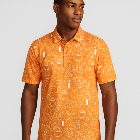 Men's Halloween Printed Golf Polo - Orange
