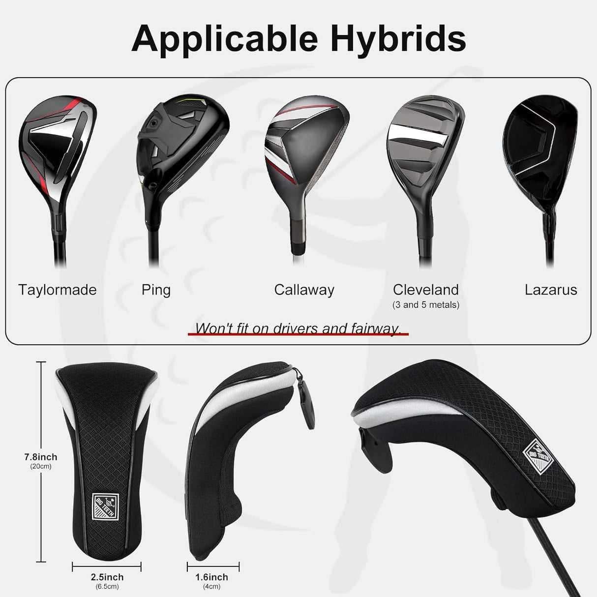 BigTeeth Utility Golf Hybrid Headcover #UT – Includes Tags 2–6 and UT