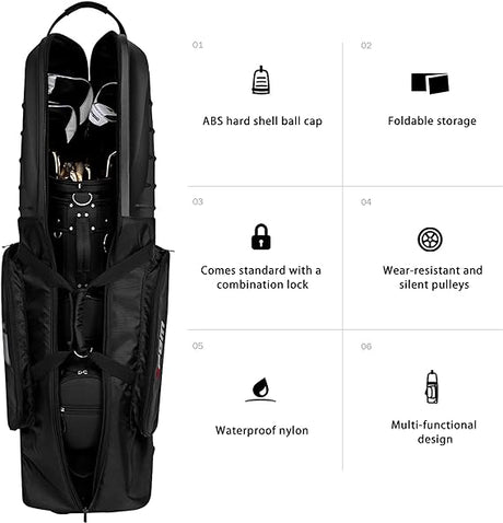 Golf Hardcase Travel Bag - Wheels, Anti-Collision Design Hard Shell on Top