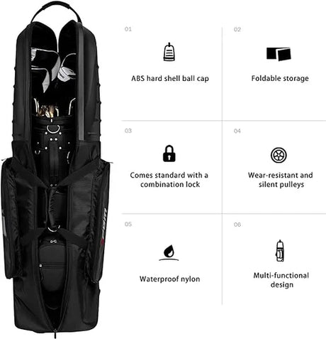 Hardcase Golf Travel Bag - Wheels, Anti-Collision Design Hard Shell on Top