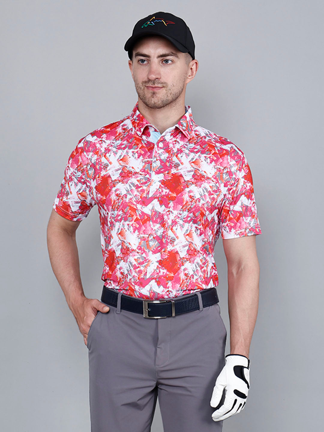 Men's Red Printed Golf Polo T shirt