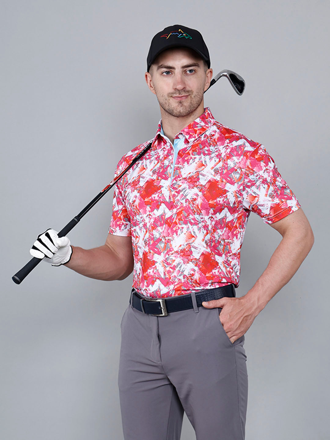 Men's Red Printed Golf Polo T shirt