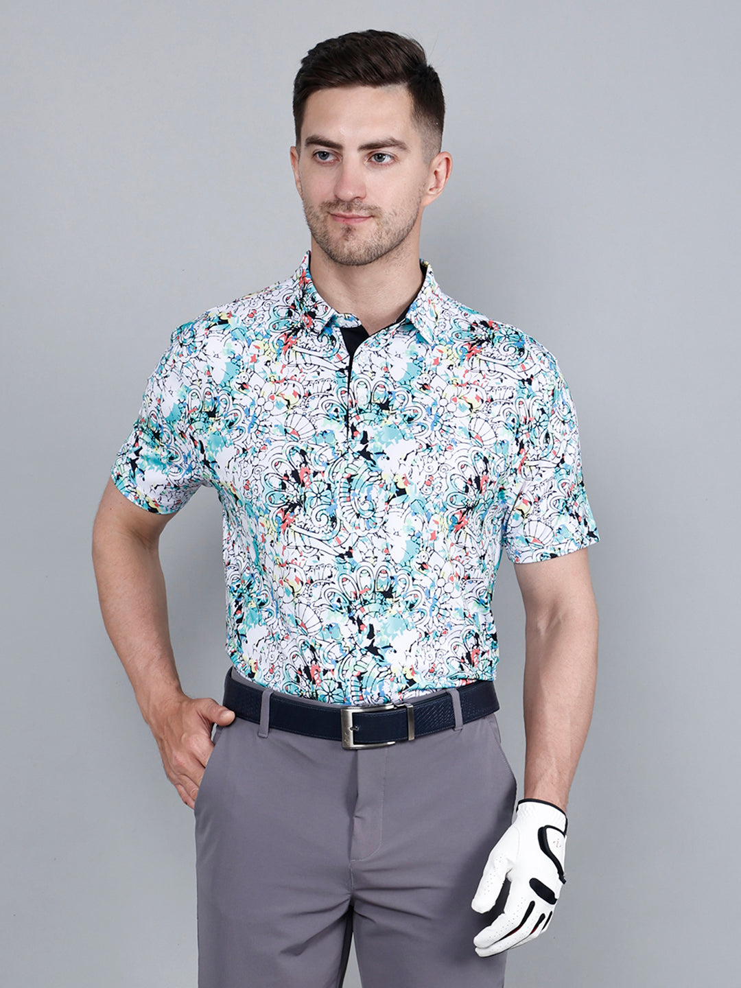 Men's Flower Printed Golf Polo T shirt