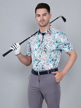 Men's Flower Printed Golf Polo T shirt