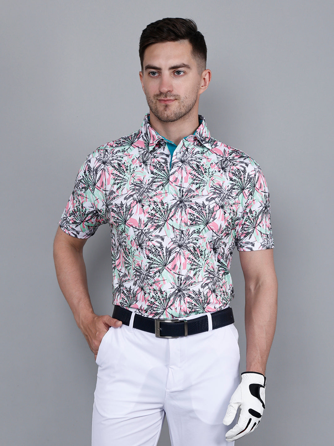 Men's Leaf Multicolor Printed Golf Polo T Shirt