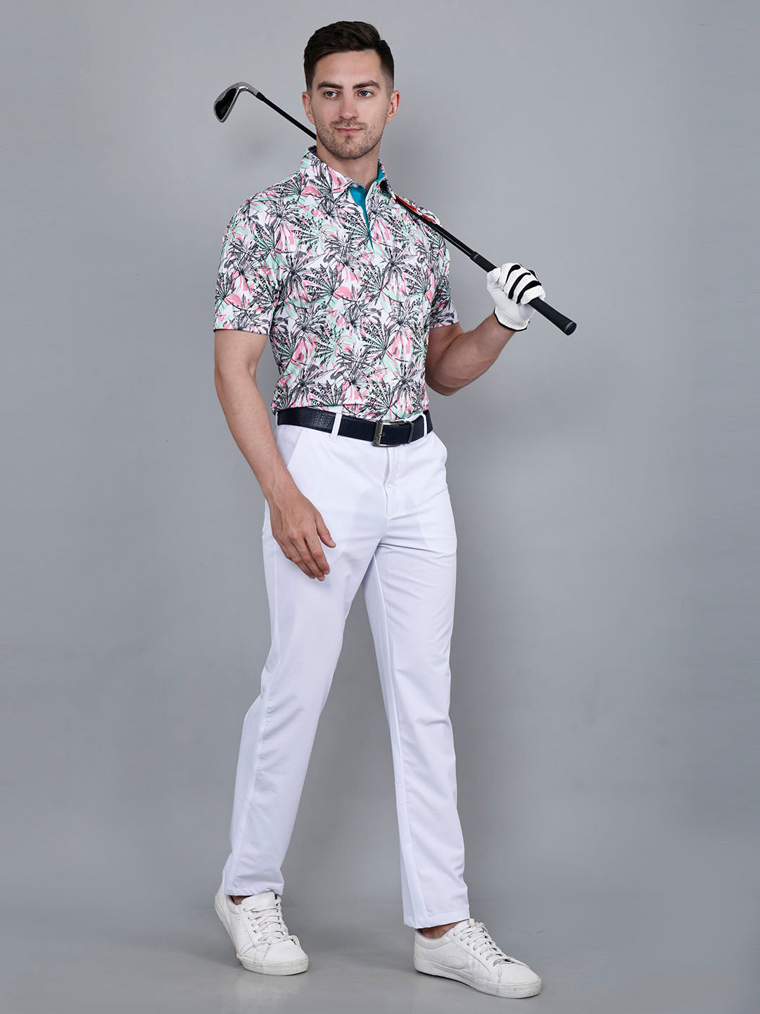 Men's Leaf Multicolor Printed Golf Polo T Shirt