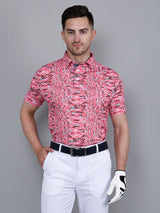 Dark Pink Printed Golf Polo T shirt