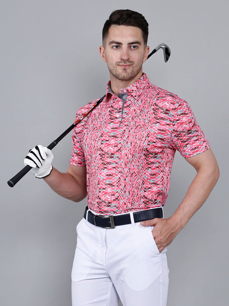 Dark Pink Printed Golf Polo T shirt