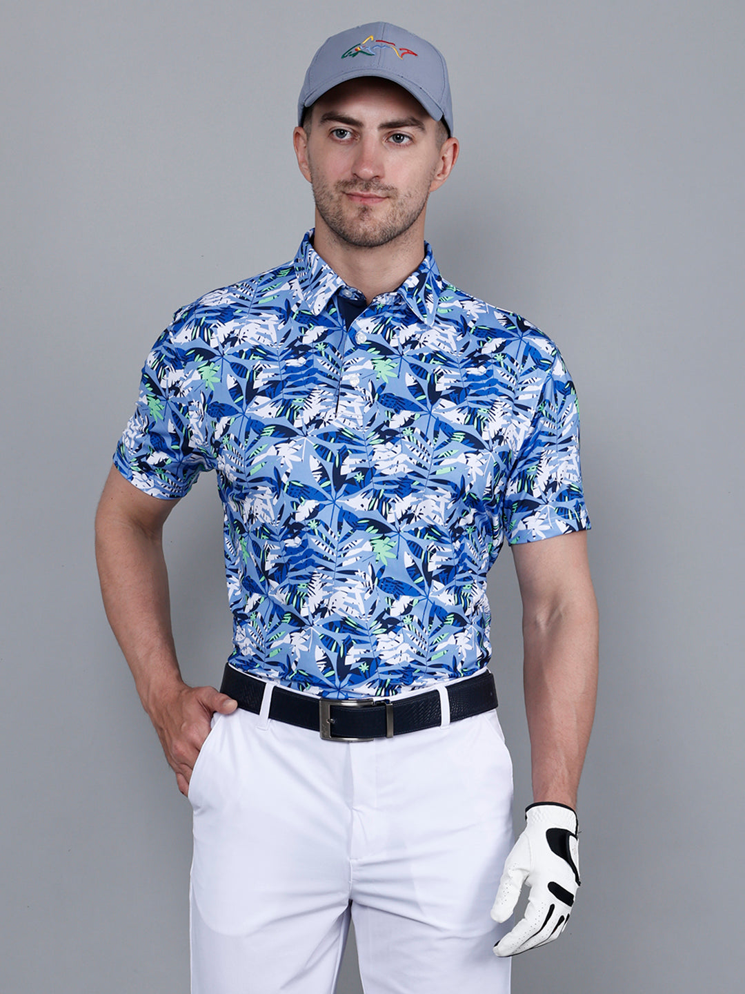 Leaf Blue Printed Golf Polo T shirt