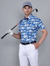 Leaf Blue Printed Golf Polo T shirt