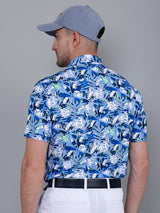 Leaf Blue Printed Golf Polo T shirt