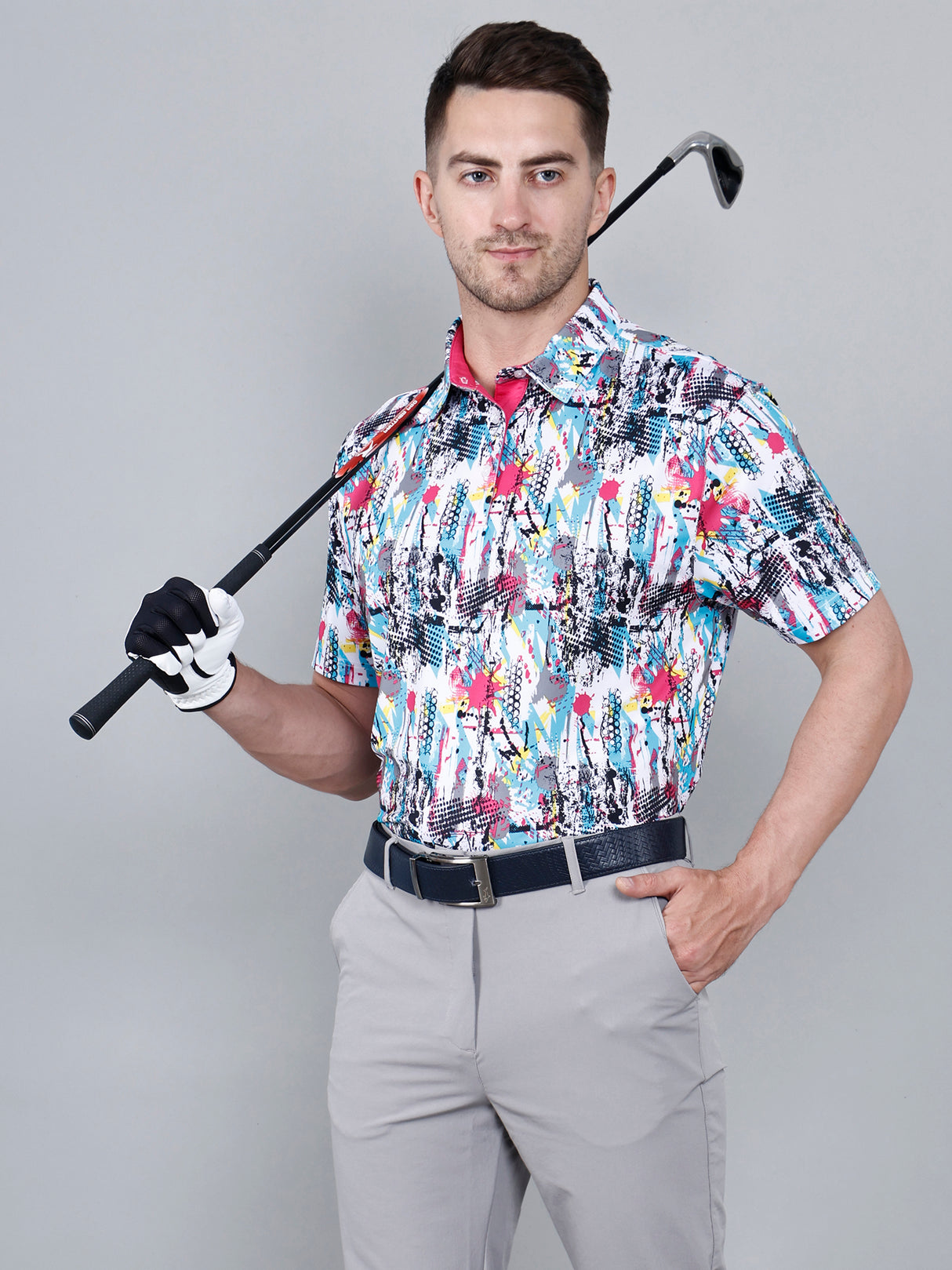 Men's Splash Multicolor Printed Golf Polo T shirt