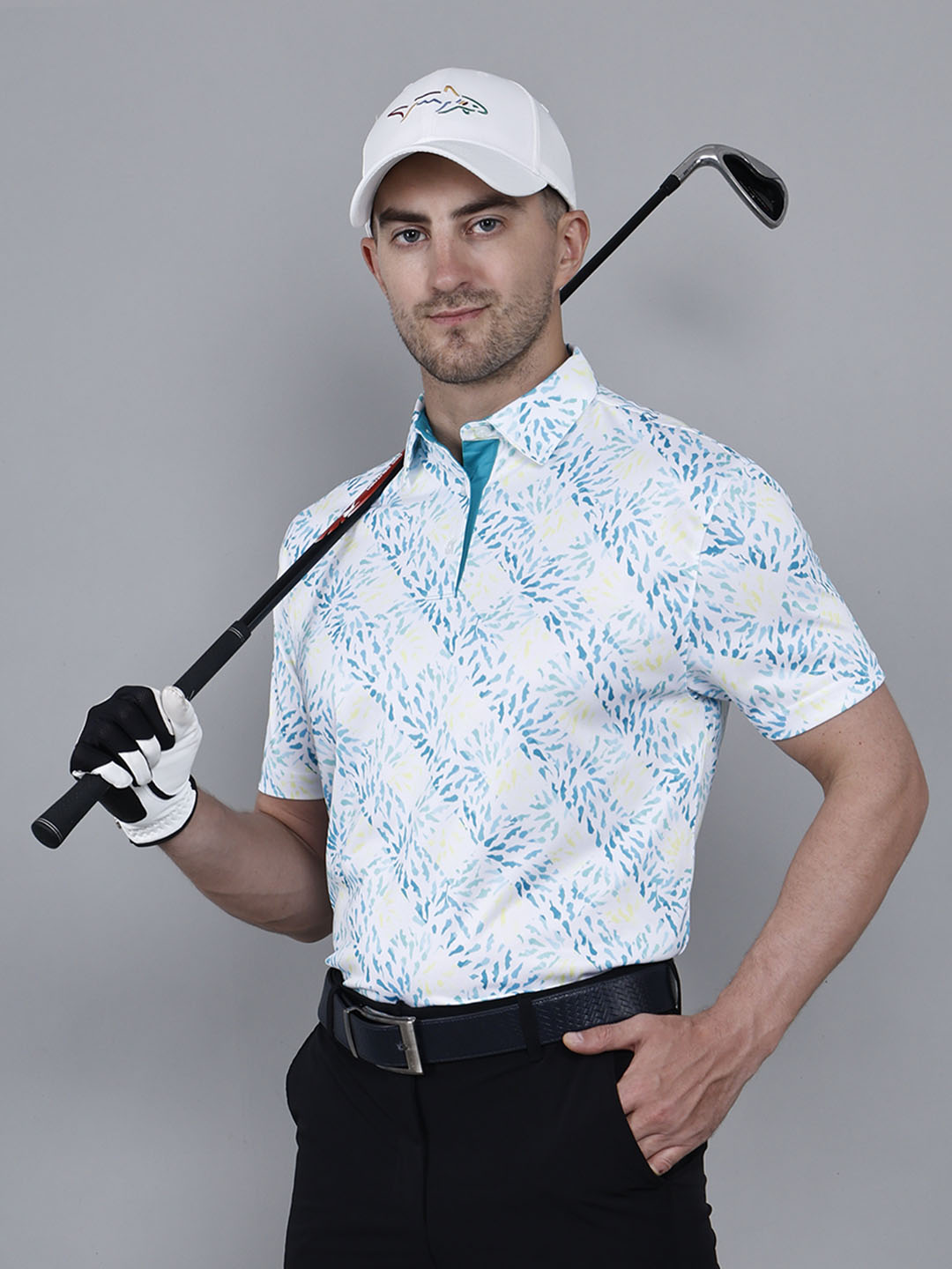 Blue Printed Golf Polo T shirt