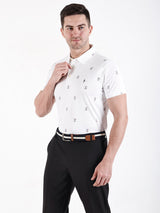 Men's white printed Golf Polo T Shirt