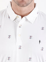 Men's white printed Golf Polo T Shirt