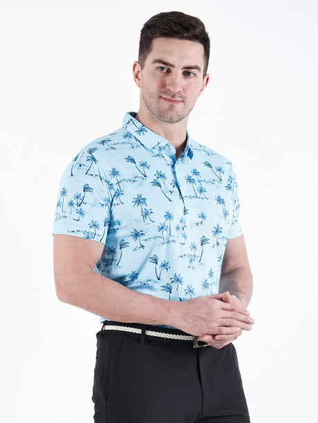 Men's Sky Blue Printed Golf Polo T Shirt