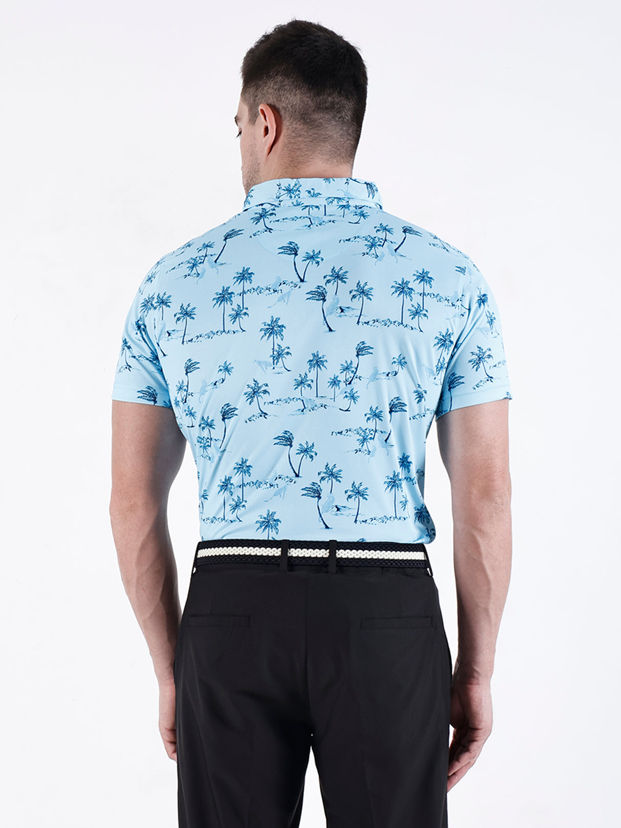 Men's Sky Blue Printed Golf Polo T Shirt