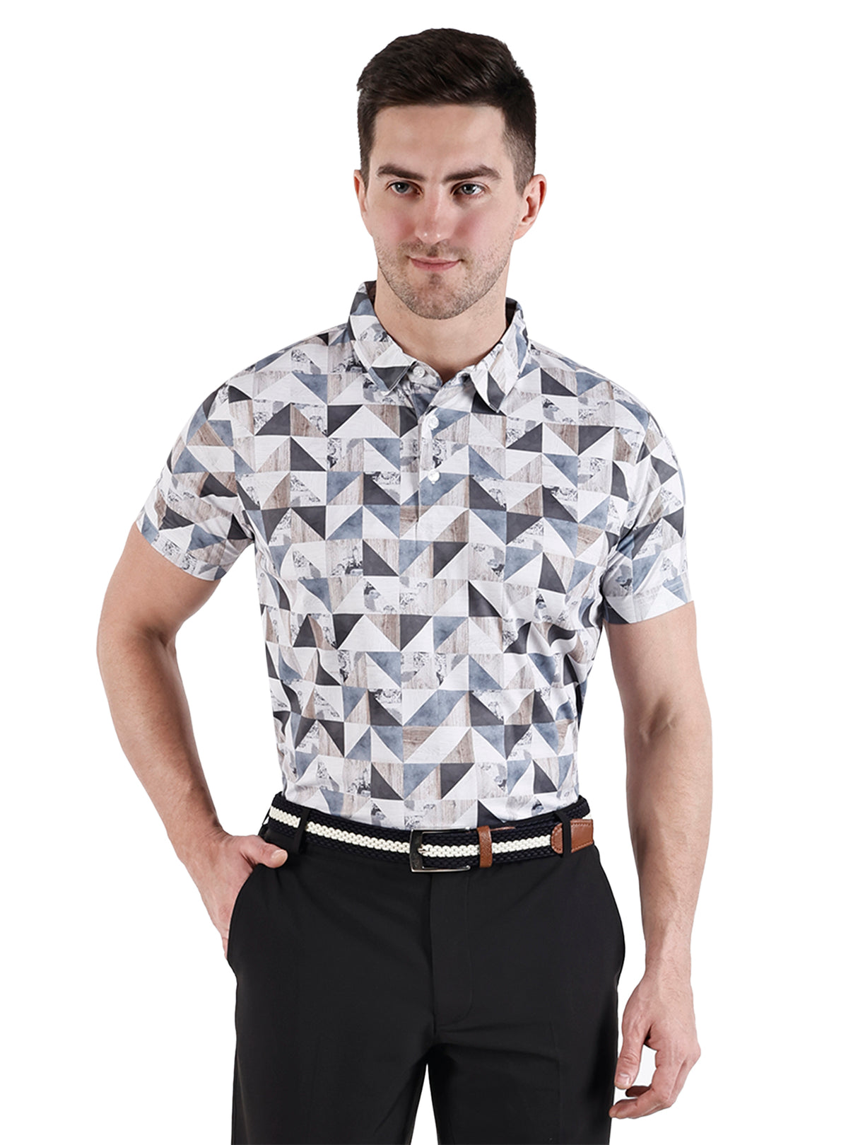 Men's White Grey color printed Golf Polo T Shirt