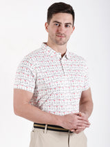 Men's White  Printed Golf Polo T Shirt