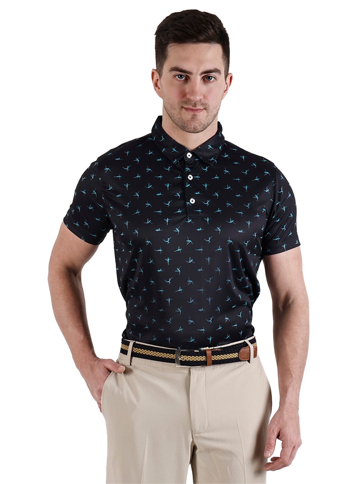 Men's Black Printed Golf Polo