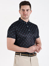 Men's Black Printed Golf Polo